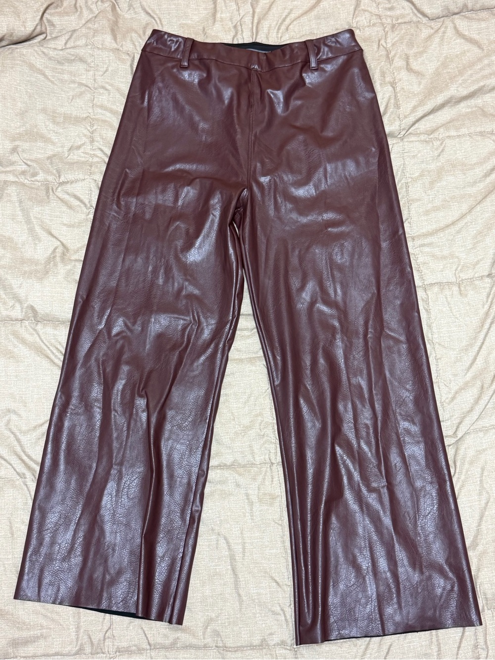 Like New Lysse NY High Waist Vegan Leather Wide Leg Pants Large Deep Burgundy